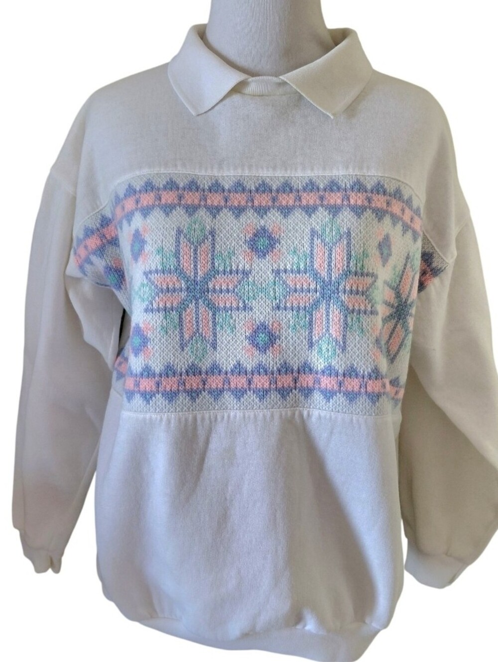 Vintage Honors Apparel 80s White Snowflake Geo Pullover Sweater
